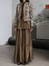 INTO THE EAST 25 Autumn/Winter Moss Green Lace-Up Silk Top/Spliced Layered Silk Skirt ITE-E1DGAW002GR20TP-LV Top